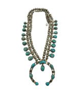 Vintage Navajo Sterling Silver Turquoise Squash Blossom Necklace Hand made - $4,246.39 CAD