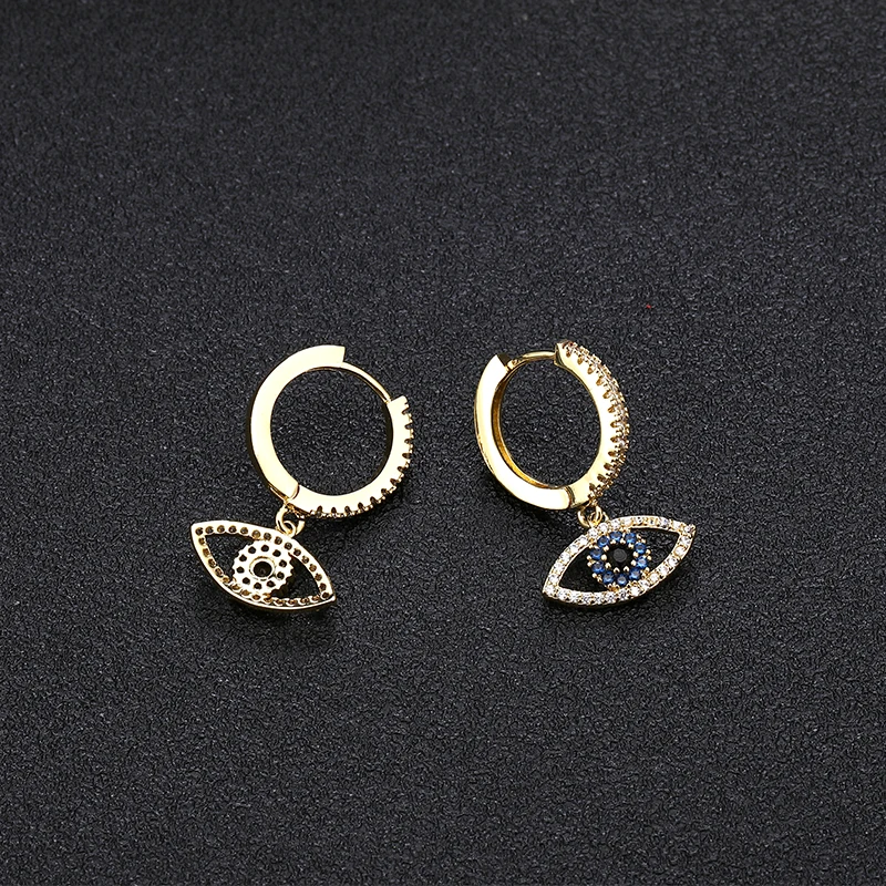Fashion Cubic Zircon Turkey Lucky Eye Hoop Earrings For Women Luxury Gold Color  - £11.37 GBP