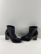 Stuart Weitzman Black Leather Round Toe Side Zip Block Heel Ankle Boots Size 8 M - £140.92 GBP