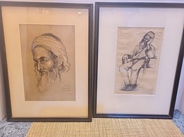 Set Of 2 Vintage Jacob Eisenberg Signed Pencil Etching Jerusalem Framed Pieces - $181.37