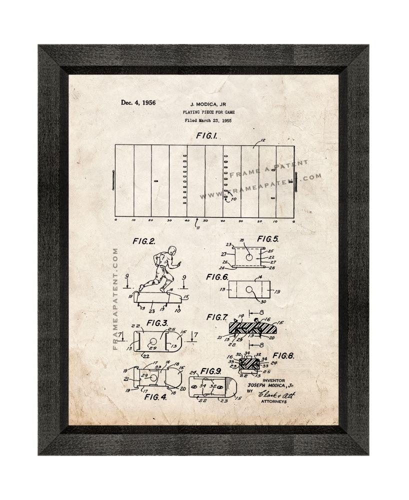Playing Piece For Game Patent Print Old Look with Beveled Wood Frame