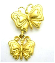 Two Tiny Butterflies Dangling Goldtone Brooch Vintage Pin Soft Dangle 1 5/8&quot; - £10.32 GBP