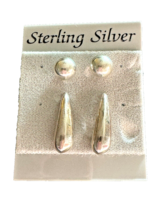 Genuine 925 Sterling Silver Earrings Two Pairs Ball Stud and Teardrop Da... - $11.39