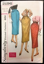 Part Cut 50s Waist 24” Easy 1 Yard Pencil Skirt Simplicity 2196 Pattern Vintage - $7.99