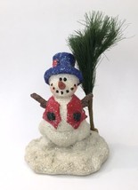 Vintage Christmas Glittery Snowman Figurine Faux Tree Branch &amp; Glitter A... - £7.71 GBP