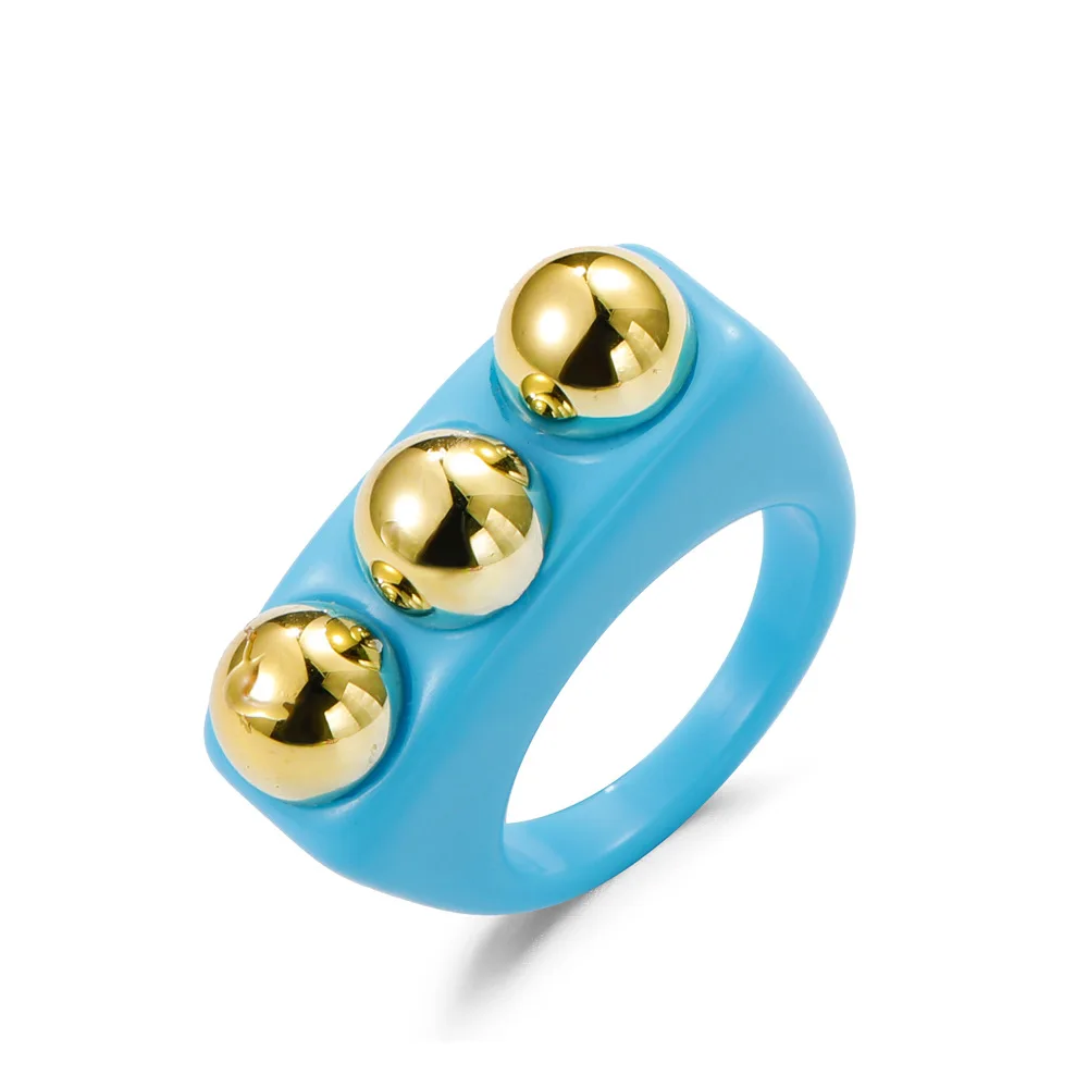 New Fashion Cute Gold Bead Transparent Resin Multicolor Acrylic Square Rings for - £13.81 GBP