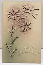 Easter Greetings Glitter Airbrushed Embossed Lily Flowers Udb Postcard D8 - £5.53 GBP