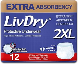 LivDry Adult  Incontinence Underwear, Extra Absorbency 2XL 12-Pack - £18.68 GBP