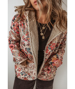 Beige Vintage Paisley Floral Printed Sherpa Lined Hooded Jacket - $49.99