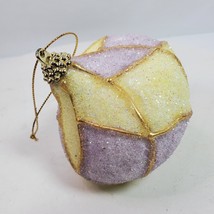 Vintage Christmas Tree Ornament 3.5 Inch Wide Yellow White Glitter - $16.83