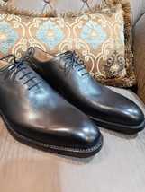 Men&#39;s Handmade Whole Cut Shoes Black Genuine Leather Oxford Plain Round Toe Boot - £127.88 GBP