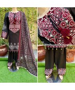 Pakistani Black cotton/Lawn  Straight Shirt 3-PCS dress ,XL - $78.21