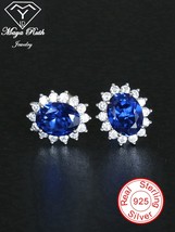 Created Sapphire Halo Diana Princess Real 925 Sterling Silver Party Earrings For - £73.51 GBP