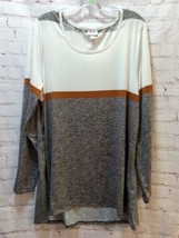 LuLaRoe 2XL Tunic Top shirt heathered gray cream brown stripe long sleev... - $9.89
