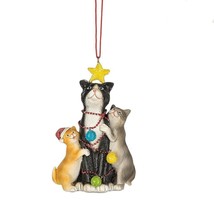 Tuxedo Black White Cat With Kittens Ornament Hanging Resin Midwest W Tags - £6.22 GBP