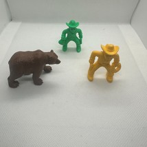 Vintage Lincoln Logs Cowboy &amp; Bear Figures Set Of 3 Plastic Toys - $14.60