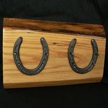 Double Horseshoe Key / Coat Hanger Tack Rack On Ash Base ~ Artisan Made Rural - £49.46 GBP