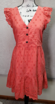 LOFT Sheath Dress Women 6 Pink Eyelet 100% Cotton Lined Sleeveless V Neck Button - £10.78 GBP