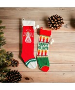 Vintage Knit Christmas Holiday Stockings Angel Candlestick Grannycore Re... - $15.38