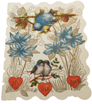 Vintage Valentines Day Card My True Love Birds 1940s Floral Pinecones Paper - £7.98 GBP