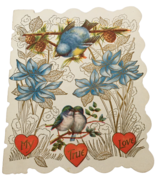 Vintage Valentines Day Card My True Love Birds 1940s Floral Pinecones Paper - £7.86 GBP