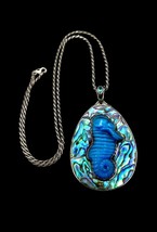 Sajen Sterling Silver Carved Mother Of Pearl Abalone Seahorse Pendant Necklace - £88.20 GBP