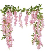 2 Pcs Artificial Wisteria Hanging Flowers Pink - $254.39 MXN