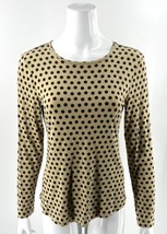 Chicos Top Size 0 Small Tan Black Polka Dot Stretch Knit Long Sleeve Womens - £17.02 GBP