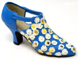 Daisy Blue Fashion Heels Shoe Figurine open Side Ceramic Textured Vintage - £9.07 GBP