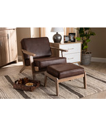 Jonesy Dark Brown Faux Leather Antique Oak Finished 2Pc Armchair and Ott... - $10,437.07 MXN