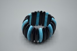 Goldstone &amp; Turquoise Long Bead Stretch Bracelet Chunky Large Bangle Jewelry - £23.34 GBP