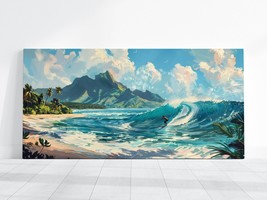 Surfing Art Print, Hawaii Beach Surfer, Surfing Painting, Large Waves Ocean Art - £17.20 GBP+