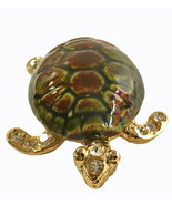 Vintage Gold tone Metal Ceramic Rhinestone Turtle Brooch Pin Unsigned - £6.85 GBP