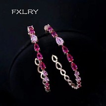 FXLRY Hoop Earrings Paved with AAA White/gradient pink/Multicolor Cubic Zircon f - £14.79 GBP