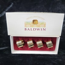 Baldwin Brass Napkin Rings 4 Gold Brass Polished 2 Grooved Stripes New w Box - £11.66 GBP