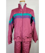 Vtg JC Penney USA Olympic Nylon Mauve Teal Colorblock Tracksuit Sz M - $39.60