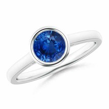 Authenticity Guarantee 
Classic Bezel-Set Round Blue Sapphire Solitaire Ring ... - £1,411.78 GBP