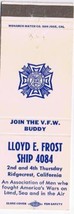Military Matchbook Cover Ridgecrest CA Veterans Foreign Wars Canteen Shi... - $1.97