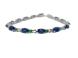 Bridal Sapphire Emerald Bracelet Natural Sapphire Designer Bracelet 925 Silver - £114.50 GBP