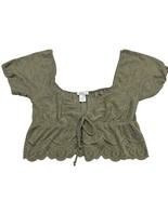 Urban Romantics Top Womens XL Green Eyelet Milkmaid Crop Ruffle Coquette... - $41.25 CAD