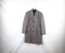 Vintage 50s Rockabilly Mens 42R Distressed Wool Tweed Trench Coat Jacket USA - £101.74 GBP