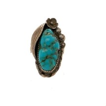 Vintage Signed Sterling Native American Navajo Morenci Turquoise Stone R... - $2,073.40 MXN