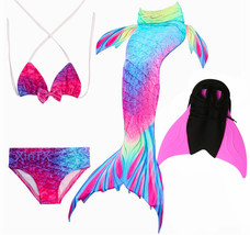 HOT!Kids Mermaid Tail With Monofin Fancy Girl Swimsuit Bikini Costume Beach Wear - £17.53 GBP