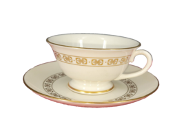 VTG Footed Cup &amp; Saucer Set Somerset by Franciscan Ivory Gold Trim and P... - $9.79