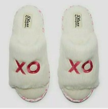 Med (7/8) Dluxe Dearfoams Women&#39;s Plush Ivory XOXO  Fur Slippers Slide Open Toe - £11.07 GBP