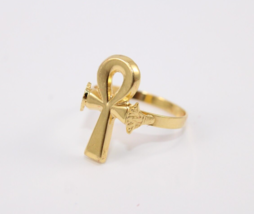 Egipcia Ankh Cruz Llave de la Vida Anillo Oro 18K Estampado Faraónico 2 Gr to... - $302.46