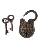 Antique Solid Brass Padlock 3.3&quot; Vintage Victorian old Carving PADLOCK  - $72.48 CAD
