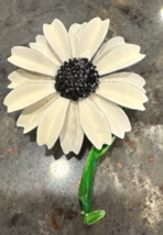 Vintage Brooch 1960's Flower Power White Enamel Daisy Black Center - $18.76