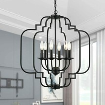 ULL 6 Lights Black Chandelier, Farmhouse Rustic Wrought Iron Modern Chandeliers  - £95.65 GBP