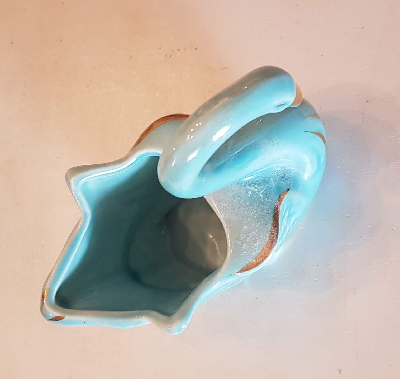 Royal Copley Porcelain Swan Planter MCM VTG Irriescent Blue Lusterware Figurine - $29.63